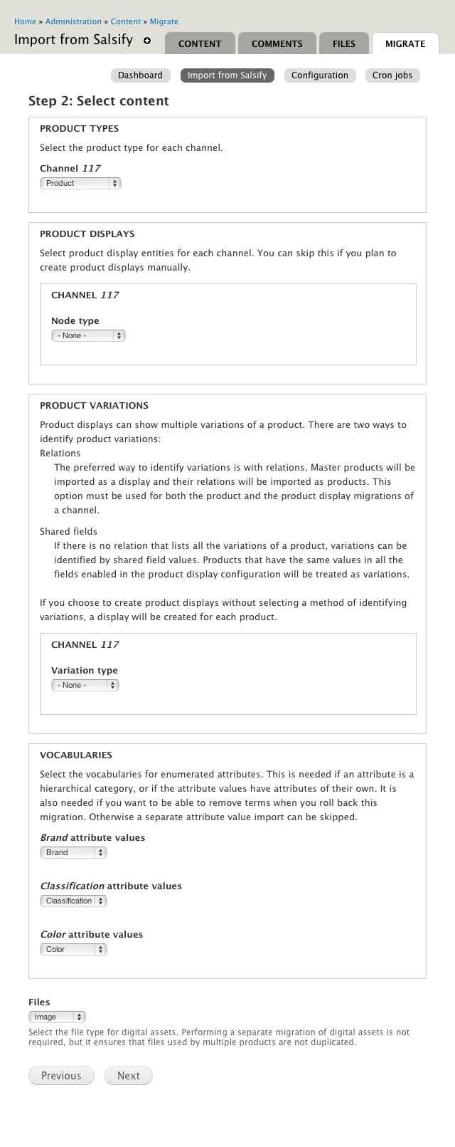 Wizard content selection step